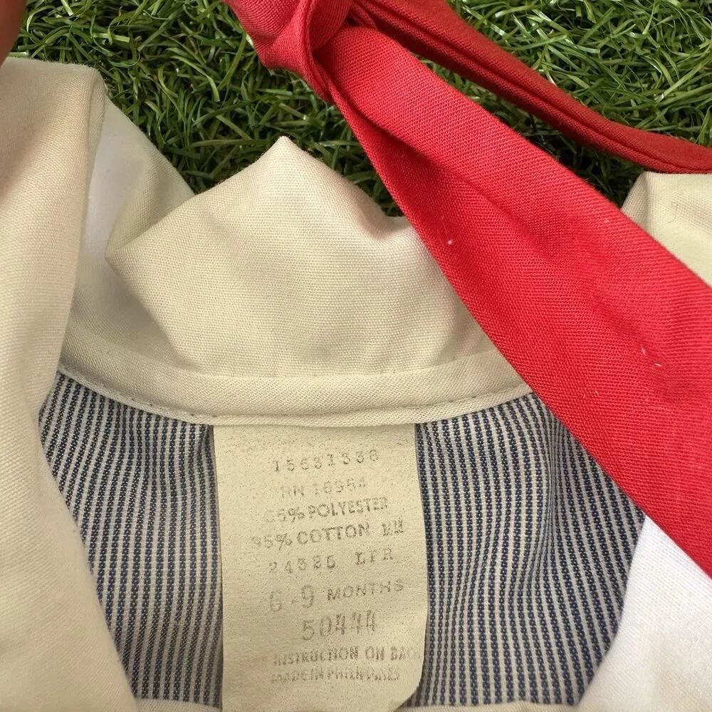 Vtg‎ 80s Sailor Romper Outfit Infant Size 6-9 Months Blue White Stripe Bear Boat